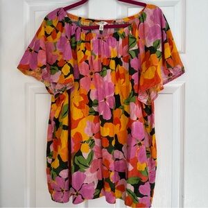 Terra & Sky Multicolor Plus Size Women's Linen Blend Top Size 2XL